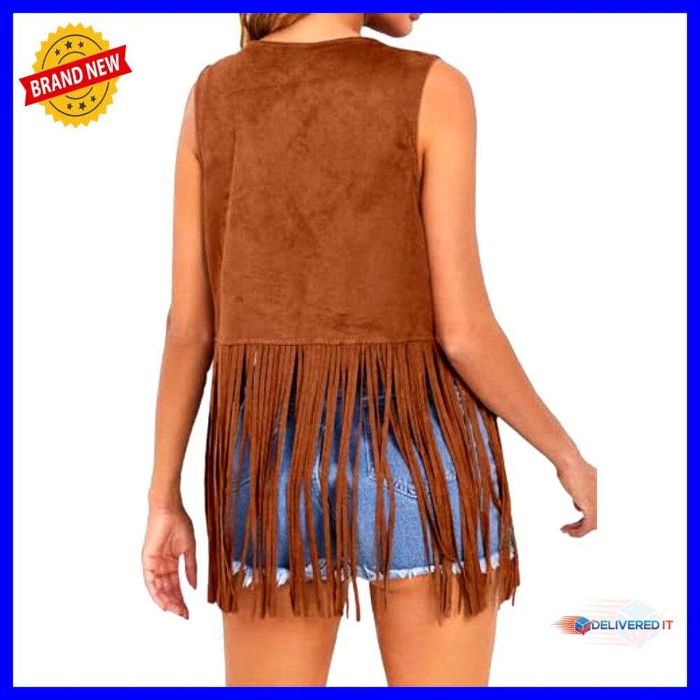 Fringe Vest Sleeveless Cowgirl Western Faux Suede Tassel Outerwear Retro Boho - Picture 2 of 7